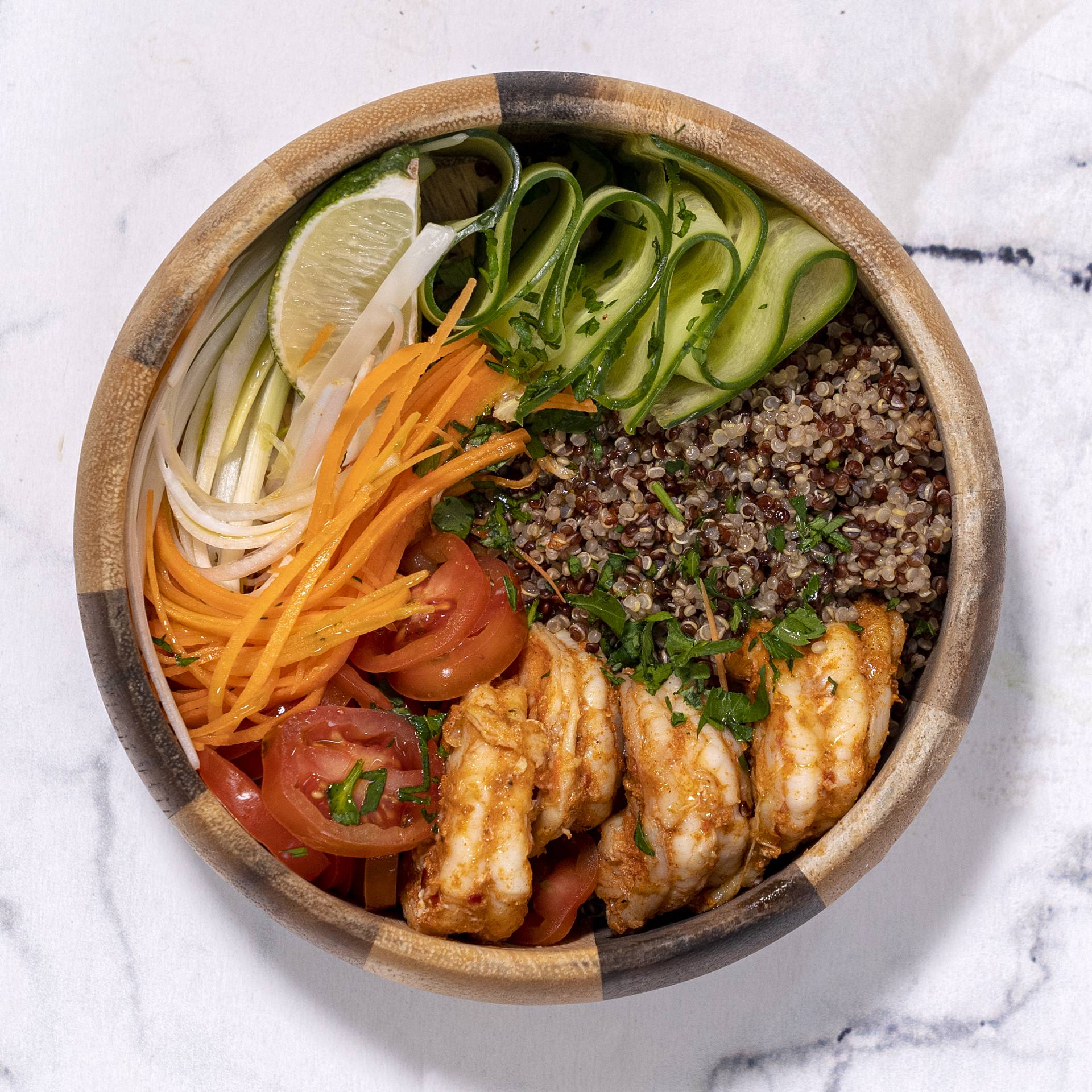 Shrimp quinoa bowl